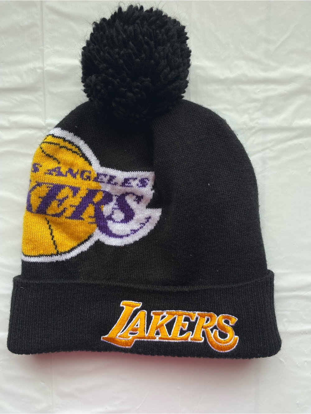Mitchell & Ness NBA Los Angeles Lakers Script Pom Beanie Knit Winter Hat Black